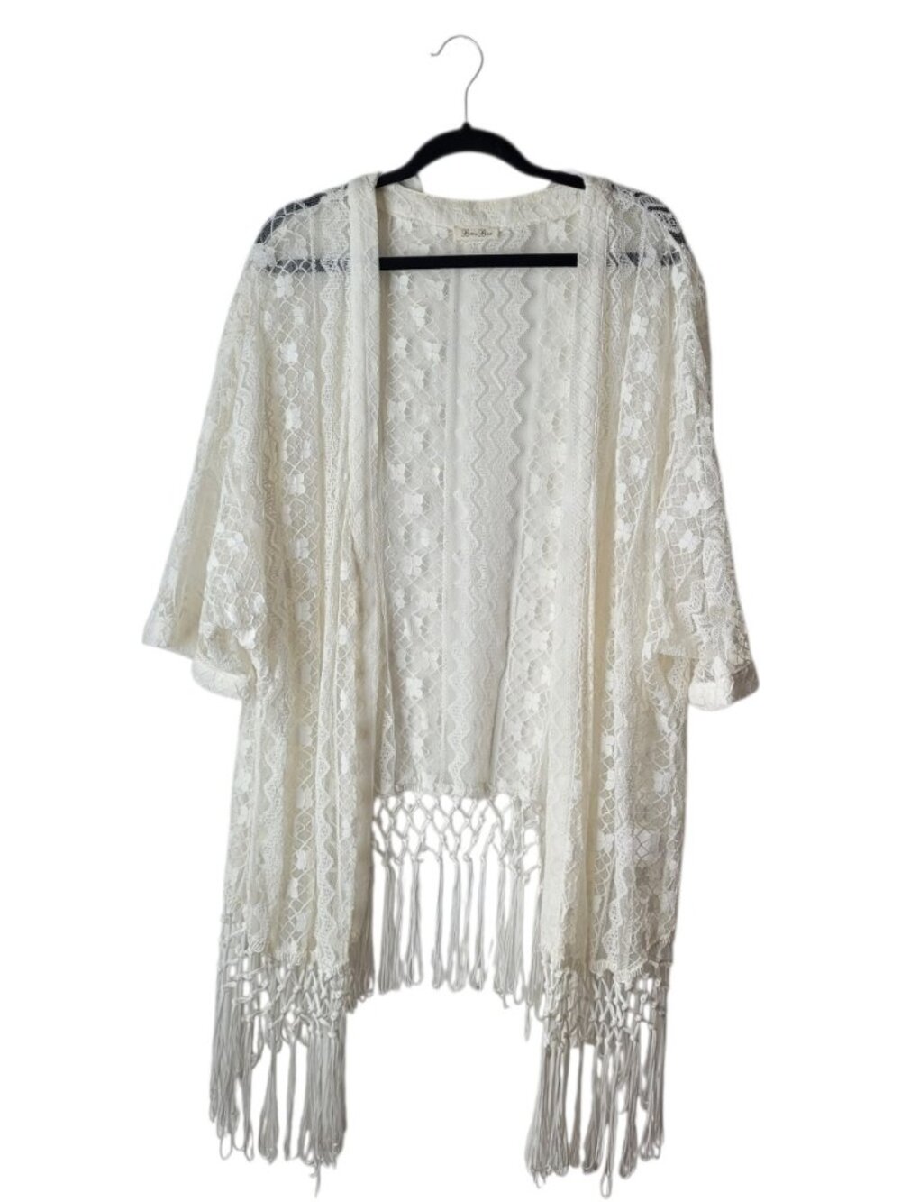 Brittany Black White Lace Fringe Open Front Cardigan